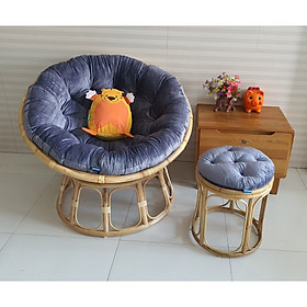 Bộ ghế thư giãn papasan + đôn nhỏ ( vải nhung xám)