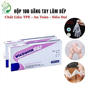 Mua Hộp 100 Găng Tay Cao Su TPE   Bao Tay Siêu Dai Dùng 1 Lần Làm Bếp Nấu Ăn Vệ Sinh Không Mùi Chống Nhăn kitchen gloves Hàng chính hãng Victoria Bay