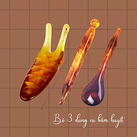 Mua Bộ dụng cụ 3 món cạo gió  ấn huyệt  massage  thông kinh lạc bằng nhựa resin  màu nâu hổ phách