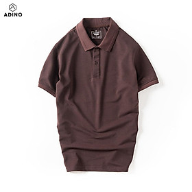 Áo thun có cổ nam màu nâu phối viền chìm ADINO vải cotton polyester mềm dáng slimfit công sở hơi ôm trẻ trung AP87