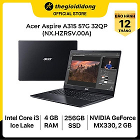 Mua Laptop Acer Aspire A315 57G 32QP i3 1005G1/4GB/256GB/2GB MX330/15.6 F/Win11/(NX.HZRSV.00A)/Đen - Hàng chính hãng