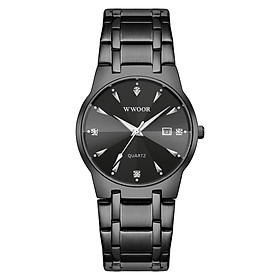 Đồng hồ đeo tay nam WWOOR Quartz Watch mặt số kim cương,con trỏ phát sáng 30M - Đen-Màu đen
