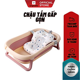 Thau tắm Chậu tắm gấp gọn size lớn có nhiệt kế tiện dụng kèm phao cho bé