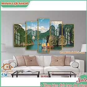 Tranh tráng gương pha lê PHONG CẢNH 5 tấm trang trí phòng khách hiện đại TẶNG KÈM ĐINH TREO 5T046