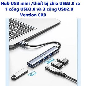Hub USB mini  thiết bị chia cổng USB 3.0 của laptop ra 4 cổng USB 3.0 và USB2.0  Vention CK0 _ Hàng chính hãng