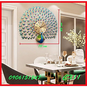 Mua Đồng hồ treo tường trang trí decor chim công CX11 Khổng Tước xanh kích thước 70 x 65 cm