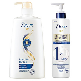 Combo Dầu Gội Dove Phục Hồi Hư Tổn (650g) Và Kem Xả Dove Phục Hồi Hư Tổn 1 Phút Dạng Gel Sữa Dưỡng (150ml)