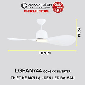 Quạt trần đèn trang trí hiện đại Lê Gia LGFAN744 | Quạt trần thiết kế phong cách sang trọng | Quạt trần chung cư giá rẻ {Hàng Chính Hãng}