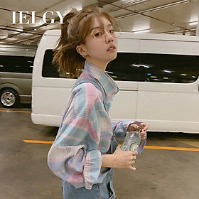 IELGY Plaid shirt pink sunscreen long sleeve shirt