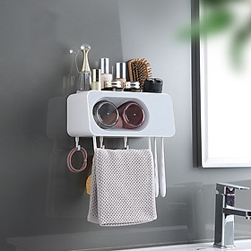 Kệ cài bàn chải đánh răng kèm cốc - giá úp cốc dán tường có thanh treo khăn đa năng - kệ để đồ nhà tắm tiện lợi