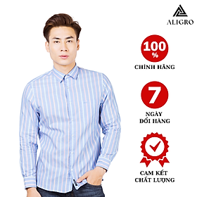 Ao sơ mi nam dài tay ALIGRO 100% chất cotton xanh da trời cổ bẻ dáng ôm body ALGS106