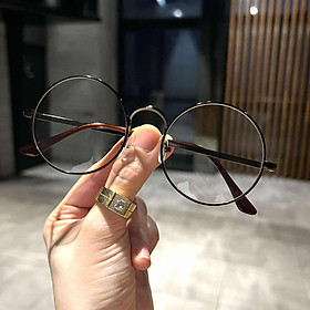 Kính mắt unisex thời trang nam nữ Mắt tròn xoe kim loại cao cấp