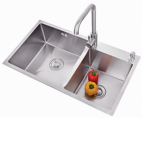 Combo Chậu Rửa  Chén Đúc Inox  304 Kích Thước 82x45 cm ,vòi rửa chén vuông nóng lạnh,bình xà phòng , rỗ đựng chén 