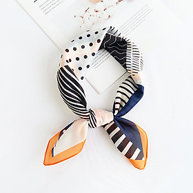 Khăn lụa vuông phong cách Nhật Bản phối kẻ chấm bi dễ thương AKL93