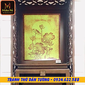 Mua - kt 61cmx81cm - sen qui tụ- dán phòng thờ  vách thờ  bàn thờ .. tranh trúc chỉ in Mâu ni