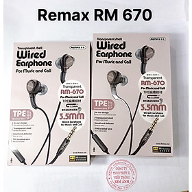 Tai nghe điện thoại Remax RM 670 nhét tai có mic đàm thoại, chân cắm màu vàng tròn 3,5 ly, Hàng chính hãng