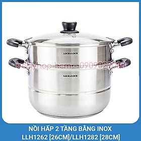 Mua Nồi hấp 2 tầng Inox Lock&Lock size 26 28 cm Gồm 1 nồi+1 xửng hấp +1 vỉ hấp -hàng chính hãng