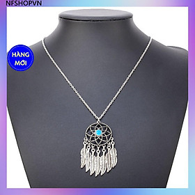 Dây chuyền Retro Lưới Lông vũ Lá Ngọc lam, DMB017