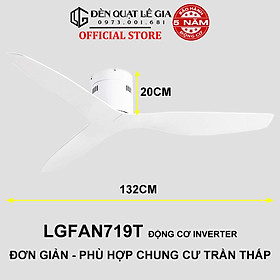 Quạt Trần Đèn 3 Cánh 5 Cánh LÊ GIA, Quạt Trần Chung Cư Cổ Ngắn 18cm Phù Hợp Trần Cao Từ 2m Đến 3m2 - Bảo Hành 5 Năm