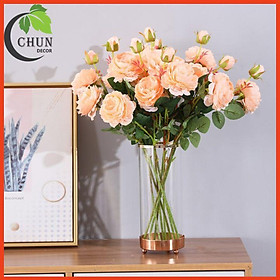 Mua Hoa giả - Cành hoa hồng quý tộc 2 bông 1 nụ trang trí nhà cửa  văn phòng  góc học tập  làm đạo cụ chụp ảnh