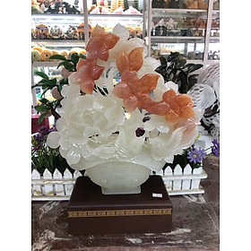 Mua Phù điêu tượng hoa mẫu đơn phong thủy và chim đá ngọc vân đỏ trang trí phòng khách và bàn làm việc