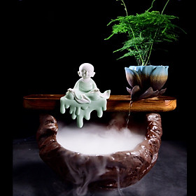 TƯỢNG CHÚ TIỂU NGỒI THIỀN BẠCH GỐM MEN NHIỄU