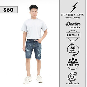 Quần Short Jeans Nam Rách Cao Cấp HUNTER X-RAYS Form Slimfit Thun Màu Xanh S60