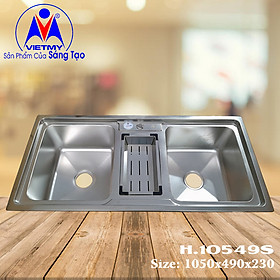 Mua  HÀNG CHÍNH HÃNG  Chậu Rửa Bát INOX Việt Mỹ H.10549S - 2 hộc lớn 1 hộc phụ kèm khay inox tiện dụng