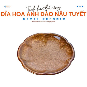 Đĩa hoa anh đào men nâu tuyết hỏa biến thủ công Gomie Ceramic Bát Tràng, men hỏa biến cao cấp,an toàn sức khỏe