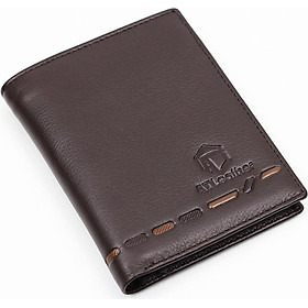 Ví đứng da bò nam cao cấp AT Leather 062 (12 x 9.5 cm) - Nâu