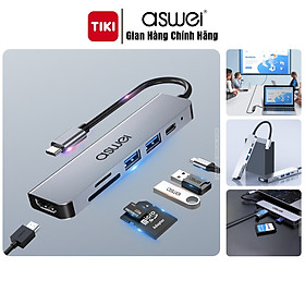 Mua Hub Type C ASWEI 6 in 1 To HDMI  USB 3.0  SD  TF  PD 100W - Hàng Chính Hãng