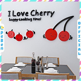 Tranh dán tường mica 3d decor khổ lớn những trái cherry vui vẻ trang trí phòng bếp