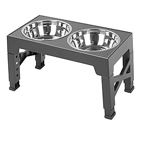 Dog Bowl with Stand Dog Dish 2 Stainless Steel Bowls Anti Slip Feet Modern