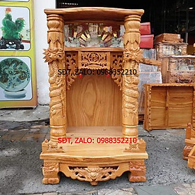 Mua Bàn thờ thần tài ông địa gỗ gõ đỏ ngang 60 cm quỳ trụ điện tử