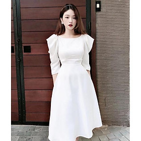 Đầm dự tiệc trắng cổ thuyền tay phồng siêu hot ivy.fashion đi biển dự tiệc dạo phố bigsize gợi cảm sexy