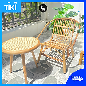 Mua Combo Bộ bàn ghế mây tre HOME MÂY HOME MÂY đan tự nhiên và bàn gỗ xà cừ  phù hợp làm quán Cafe - 1 ghế 1 bàn