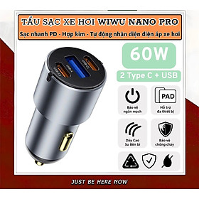 Mua Tẩu củ sạc nhanh 60W cho xe hơi ô tô 2 PD3.0 Type- C + USB-A QC3.0 hiệu WIWU Nano Pro cho iphone 17 16 15 14 13 12 iPad vivo samsung macbook - hàng chính hãng