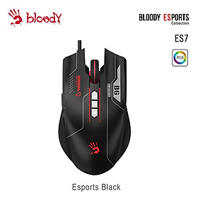 Chuột Có Dây Gaming A4TECH BLOODY ES7/ 6000DPI Điều Chỉnh 5 Cấp/ Leb RGB 16 Triệu Màu/ Phản Hồi 1ms/ Phần mềm Esports - Hàng Chính Hãng