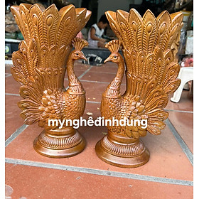 Cặp chim công cắm hoa phong thủy cầu tài lộc bằng gỗ bách xanh thơm nức cao 30x15x12cm