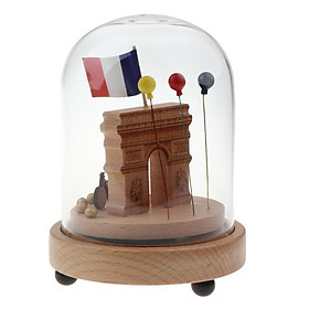 Wooden Luminous Rotating Music Box w/ Glass Dome Home Decor Ornament Gift - Triumphal Arch