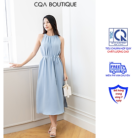 Đầm dạo phố đũi xanh chất liệu polyester thương hiệu CQA BOUTIQUE
