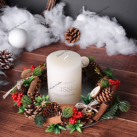 Mua Nến Giáng Sinh NEN28 Khay Nến Quả Thông Cành Quế Vintage Trang Trí Noel