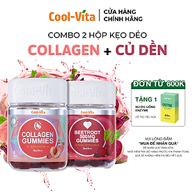 Combo Kẹo Dẻo Collagen & Kẹo Dẻo Củ Dền Coolvita Hỗ Trợ Trẻ Hóa Sáng Da - Cải Thiện Sức Khỏe Tóc Móng - Hỗ Trợ Bổ Sung Sắt, Lưu Thông Máu - Bổ Sung Năng Lượng, Kết Hợp Biotin, Vitamin C, Vitamin E & LCitrulline - 2 Hộp (60 viên x 3g)/hộp