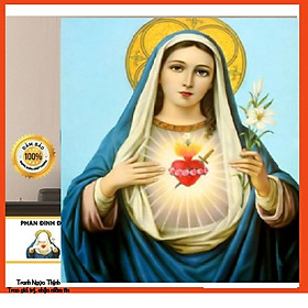 Rẻ vô địch-Tranh đính đá cao cấp Đức Mẹ Maria cầm bông huệ trắng