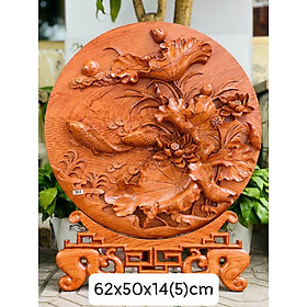 ĐĨA HOA SEN CÁ CHÉP PHONG THỦY TRANG TRÍ PHÒNG KHÁCH KT 62×50×14CM 