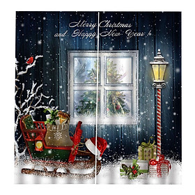 3D Christmas Window Curtains Wall  Bedroom Wall Decoration 2 Panels Ornaments Living Room Bedroom Window Drapes 140x100cm/55x39.4''