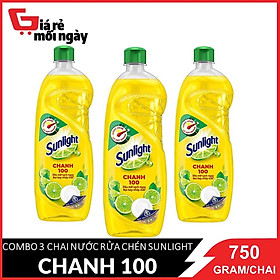 COMBO 3 Chai Nước rửa chén Sunlight Chanh 100 Chai 750gx3