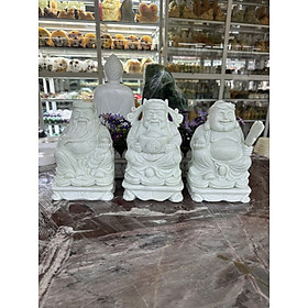 Bộ combo ông Thần Tài Thổ Địa và ông Kim Tiền, Thần Phát phong thủy chiêu nạp tài lộc đá cẩm thạch trắng xanh - Cao 25 cm
