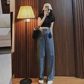 Quần Jean Ống Suông Tháo Túi Trái Cạp Cao