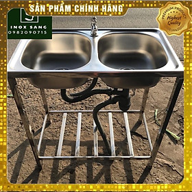 Mua Bồn rửa chén inox 2 hộc có chân và đầy đủ phụ kiện | chậu rửa chén inox 2 ngăn gia đình ship hoả tốc